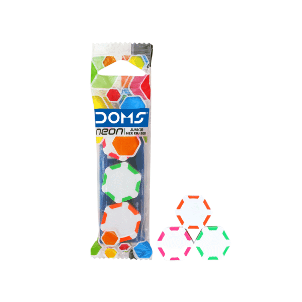 doms neon junior hex eraser suitable for kids and school use